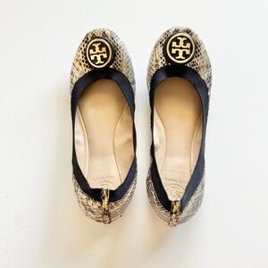 Tory Burch Snakeskin Flats with Black Trim